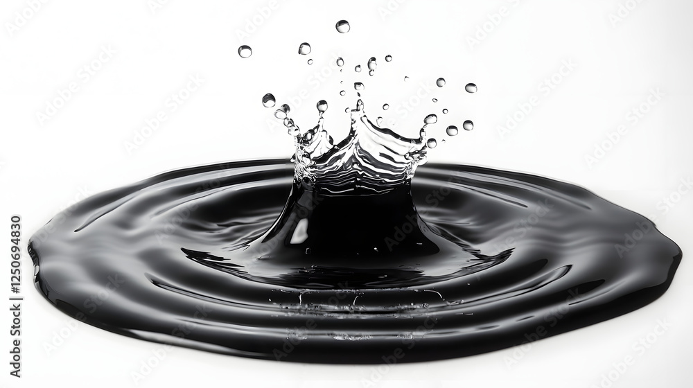 Poster Mesmerizing black and white image showcasing the dynamic and captivating movement of water droplets as they create a stunning splash pattern on a smooth surface