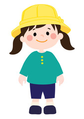 にっこりとほほ笑む黄色い帽子の女の子のベクターイラスト