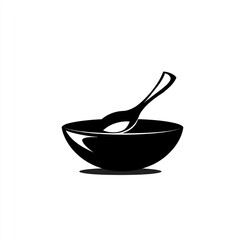 Empty black bowl with wooden spoon, kitchen utensil, food concept, stock image