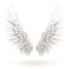 White background, angel wings spread out, symmetrical, photorealistic, isolated on white background, clipart style, PNG 