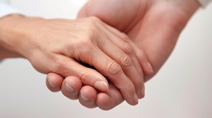 Hands gently clasped together, symbolizing connection and support.