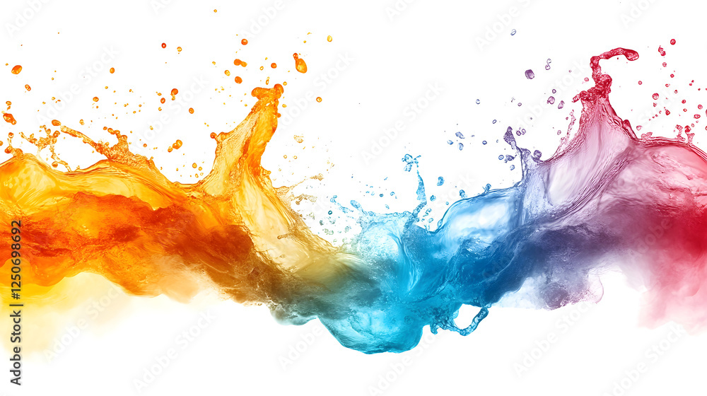Poster Vibrant Liquid Splash of Multicolored Paint in Dynamic Motion  Abstract backdrop with fluid shapes and colors in a state of energetic flux conveying a sense of creativity energy and visual impact