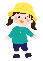 嬉しそうに笑う黄色い帽子の女の子のベクターイラスト