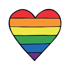 Fototapeta premium Colorful heart shape Gay pride flag Happy pride day LGBTQ community Pride Month Vector hand drawn doodle for posters, stickers, logo, cards