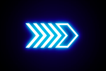 Right directional Neon arrow sign. Neon road symbol. Neon glowing arrow pointer. Glowing indicator icon. Neon and glowing right arrow blue icon. 
