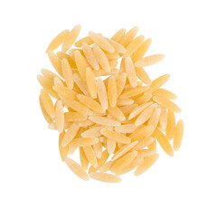 uncooked orzo pasta, isolated on white background