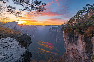 Obraz premium Sunrise over autumn canyon, majestic clifftop view