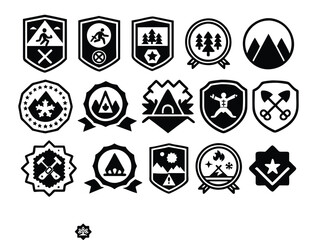 Set of Black and White Outdoor Activity Badges