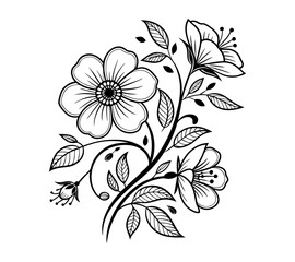 One line art drawing vector Set of botanical line art abstract flowers