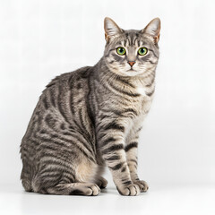 Obraz premium Gray Tabby Cat Sitting Isolated on White Background