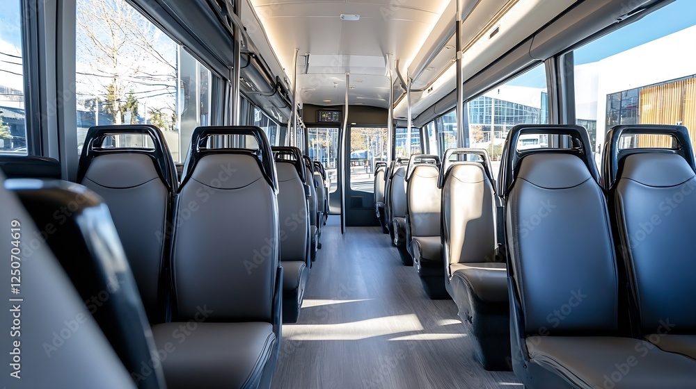 Poster modern and spacious city bus interior with comfortable seating for passengers : generative ai