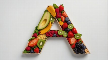 Letter A made of fresh fruit,healthy food concept