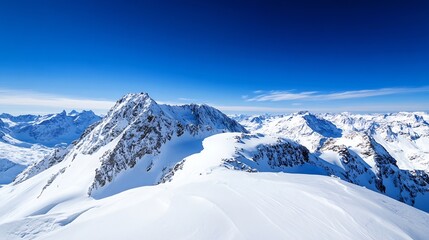 Obraz premium Breathtaking SnowCapped Mountain Range Under a Clear Blue Sky Offering Stunning Outdoor Adventure Opportunities : Generative AI