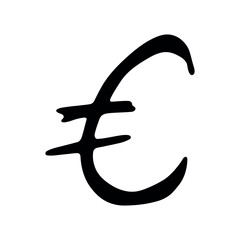Hand drawn euro currency symbol. Brush stroke doodle. Single element for design