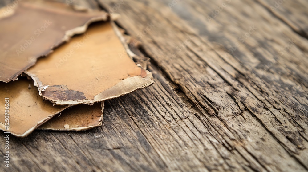 Poster old and peeling wood pieces on a rustic brown background highlight the beauty of texture and decay :