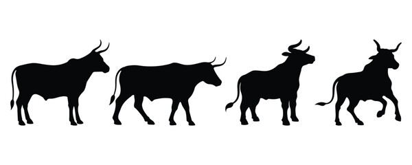 Ox or cow shadow. Animal silhouettes on white background. Zodiac animal for design, card, sticker, calendar, website, Application. Vector illustration.
