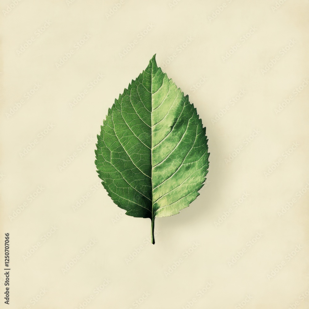 Poster a minimalist design of a green leaf-shaped icon with subtle texture, set against a neutral backdrop