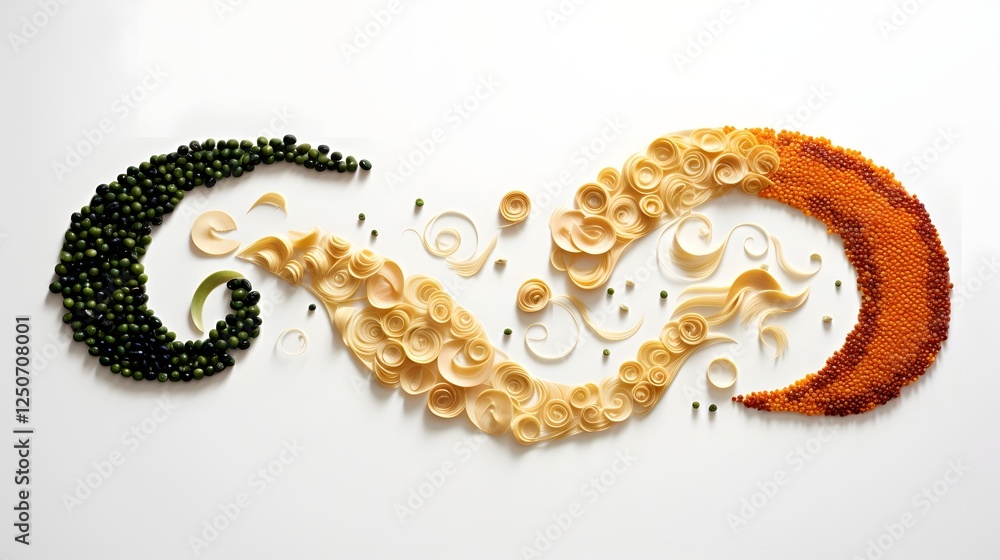 Poster beautifully composed abstract image featuring an arrangement of various food granules such as grains