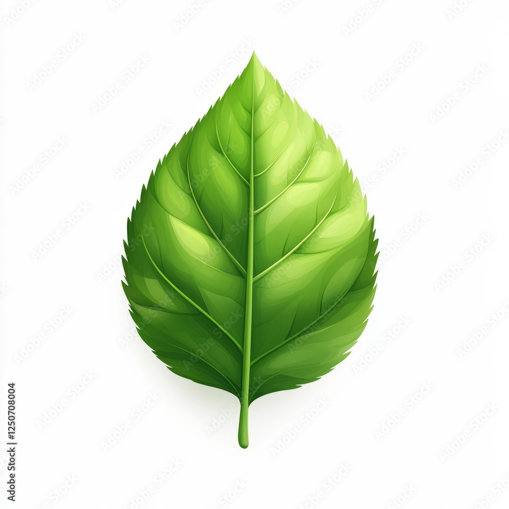 Poster a simple green icon with a leaf texture, resembling a soft petal with smooth edges, isolated on a wh