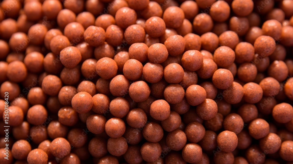Poster a highly detailed close up shot of overlapping food pellets with soft natural shadows creating depth