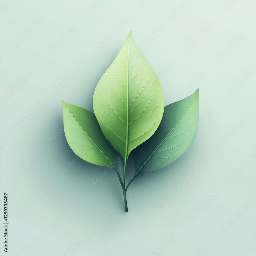 Poster a simple green petal icon with a light texture, emphasizing smoothness and minimalism