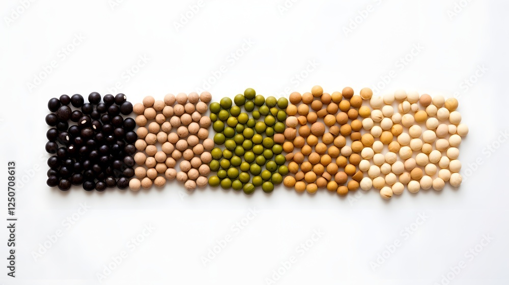 Poster a conceptual display of perfectly aligned and arranged nutritious food granules including various sh
