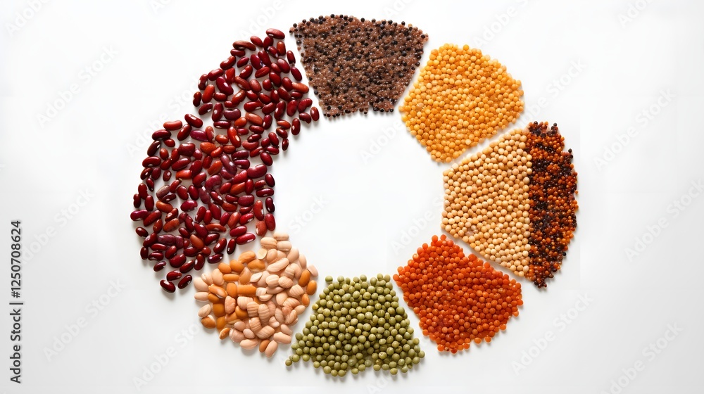 Poster a conceptual display of precisely arranged nutritious food granules meticulously positioned on a smo