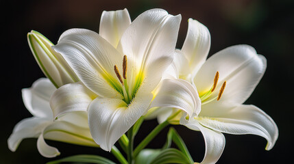 Fototapeta premium White lilies with dark background, ideal for sympathy or celebration cards