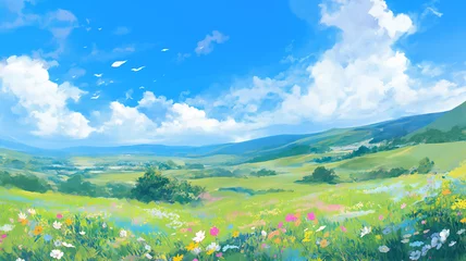 Selbstklebende Fototapeten 春爛漫の田園風景｜可憐な花々と穏やかな空 © umeno