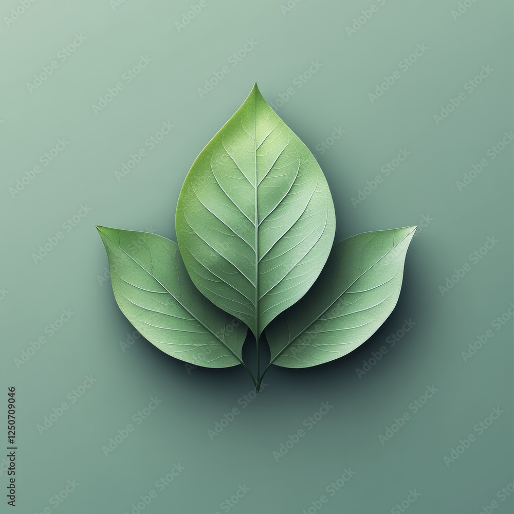 Poster a simple green petal-shaped icon with a soft texture, set against a clean background for a minimalis