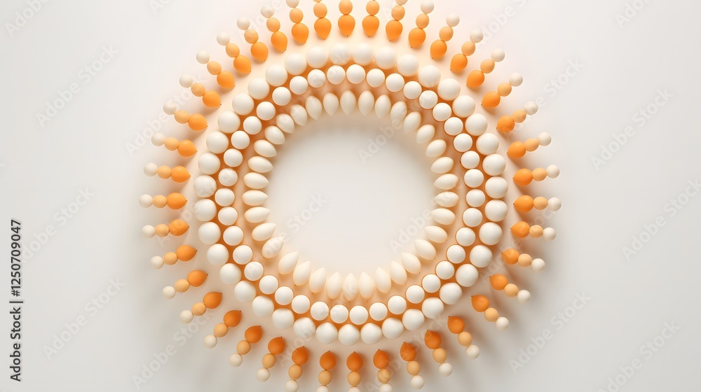 Poster beautifully composed image featuring a perfectly symmetrical circular arrangement of food pellets ag