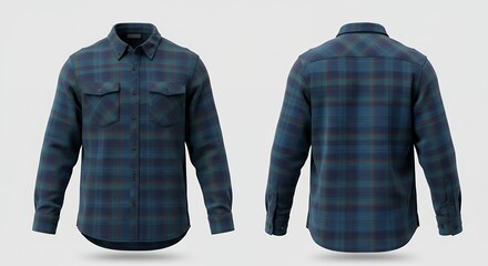 Men s Long Sleeve Plaid Flannel Shirt  Front and Back View