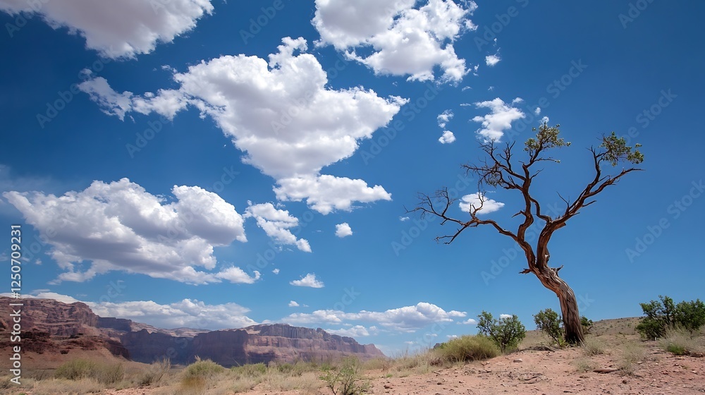 Aufkleber lonely tree against a backdrop of dramatic clouds showcasing nature's power : generative ai