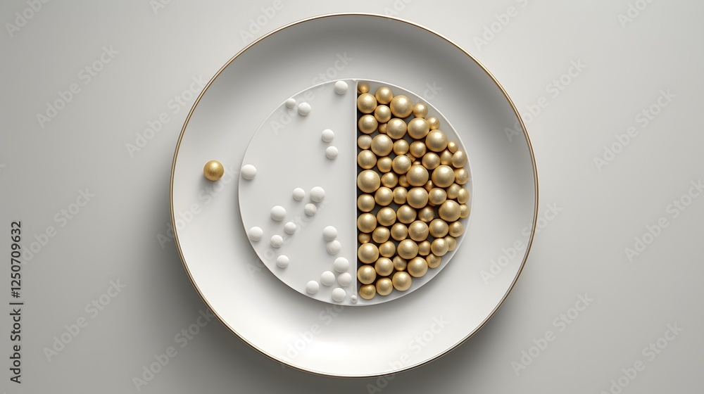 Poster minimalist and modern rendering of textured food pellets or nutritional feed placed on a plain white