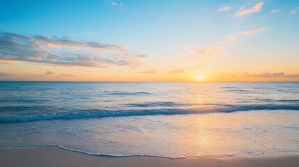 Obraz premium Stunning sunset over tranquil ocean waves reflecting golden light at beach : Generative AI