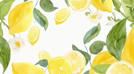 Minimalist watercolor illustration capturing the essence of fresh lemons with vibrant details