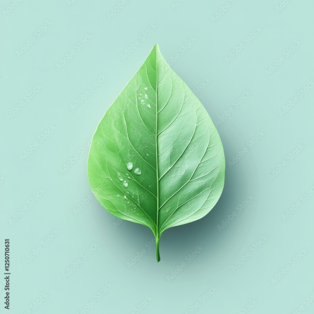 Poster a soft-textured green icon in the shape of a petal, minimal and clean design style