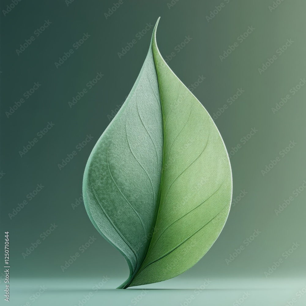 Poster a soft-textured green icon in the shape of a petal, minimal and clean design style