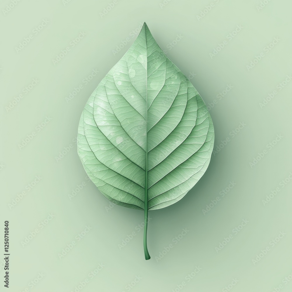 Poster a soft-textured green icon in the shape of a petal, minimal and clean design style