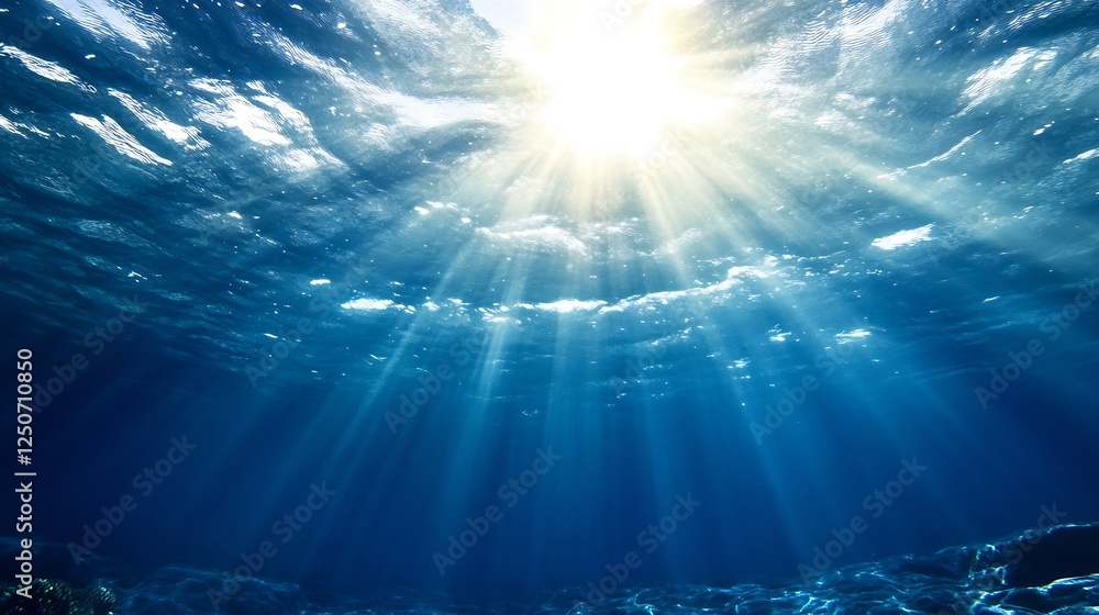 Poster Stunning sunlight rays breaking through the surface of the ocean creating a magical underwater scene : Generative AI