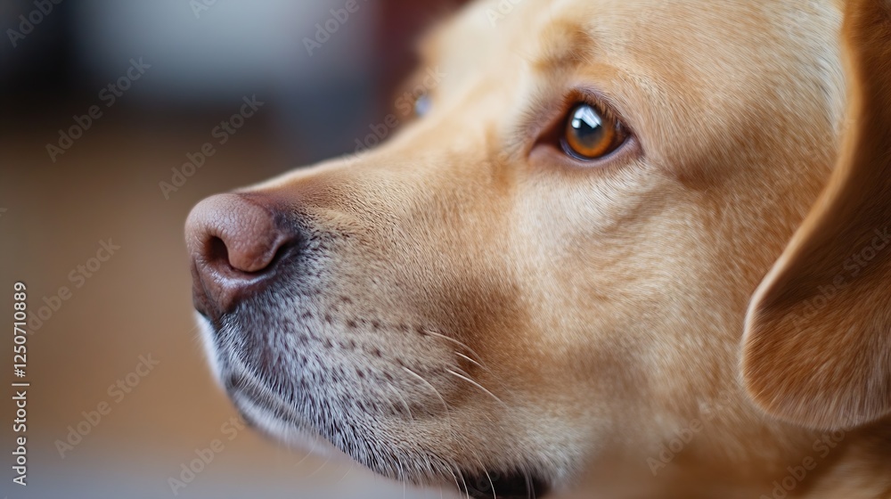 Poster closeup of a dog showcasing its expressive eyes and soft fur in a cozy indoor setting : generative a
