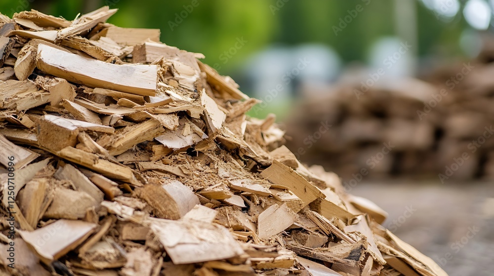 Poster piled wood chunks in a natural setting ready for use in construction or fuel : generative ai