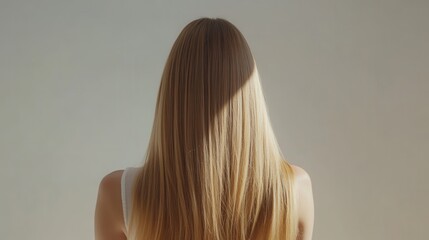 Fototapeta premium Beautiful model girl with Blond hair strand,silky healthy wavy hair strand,hair wavy ribbon, with smooth,Keratin straightening,Treatment,straight long hair,procedures,Smooth hairstyle.