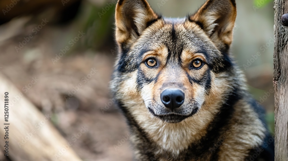 Poster portrait of beautiful dog with striking eyes showing deep emotion and connection with nature : gener