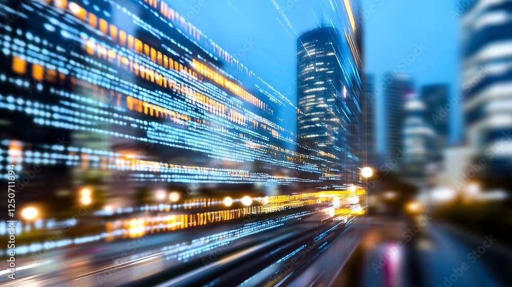 Poster dynamic urban landscape with blurred motion creating an artistic view of city lights at dusk : gener