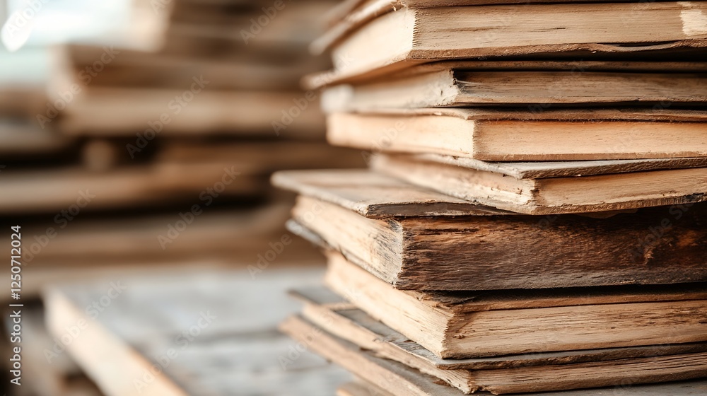 Poster Stack of vintage books with worn pages creating a rustic and educational atmosphere : Generative AI