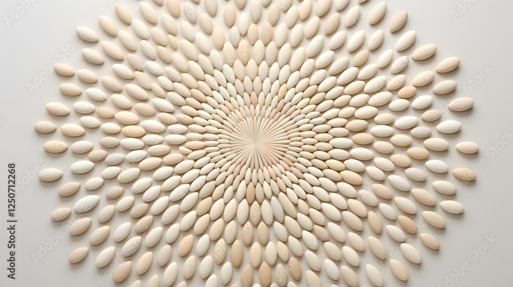 Poster striking minimalist still life showcasing a precisely arranged symmetrical pattern of dry food pelle