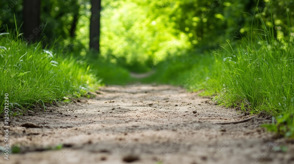 Poster serene green forest path surrounded by lush foliage : generative ai