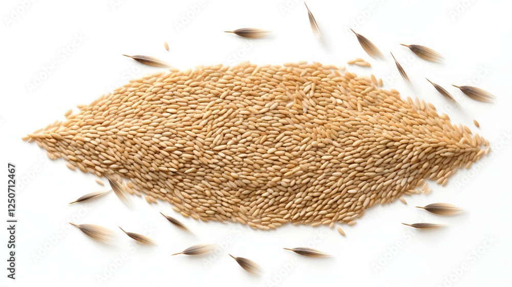 Poster dry food pellets arranged in an abstract minimalist and stylish presentation on a clean white backgr