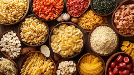 Vector italian pasta ravioli or gnocchi, ditalini and rotelle, tortellini or oregghiette, risoni and rigatoni or tortelloni, fagotini or maccheroni, conchiglie and pasta all nuovo,